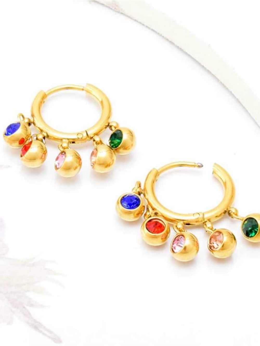 Gold Multi-Color Charm Hoop Earrings